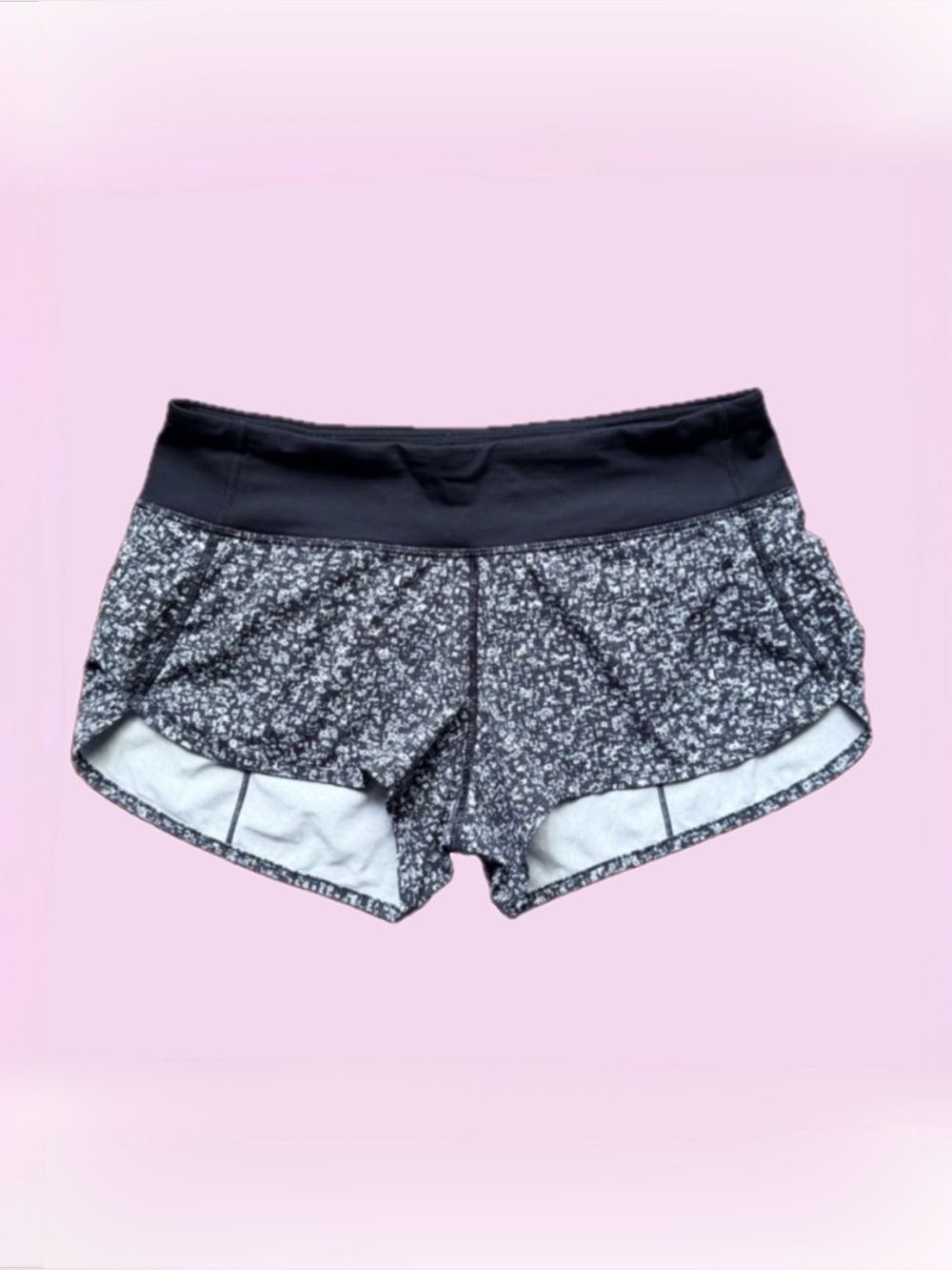 Lululemon Speed Up Shorts 2.5" Black‎ White Floral Lining Sz 4 Running Gym Cute